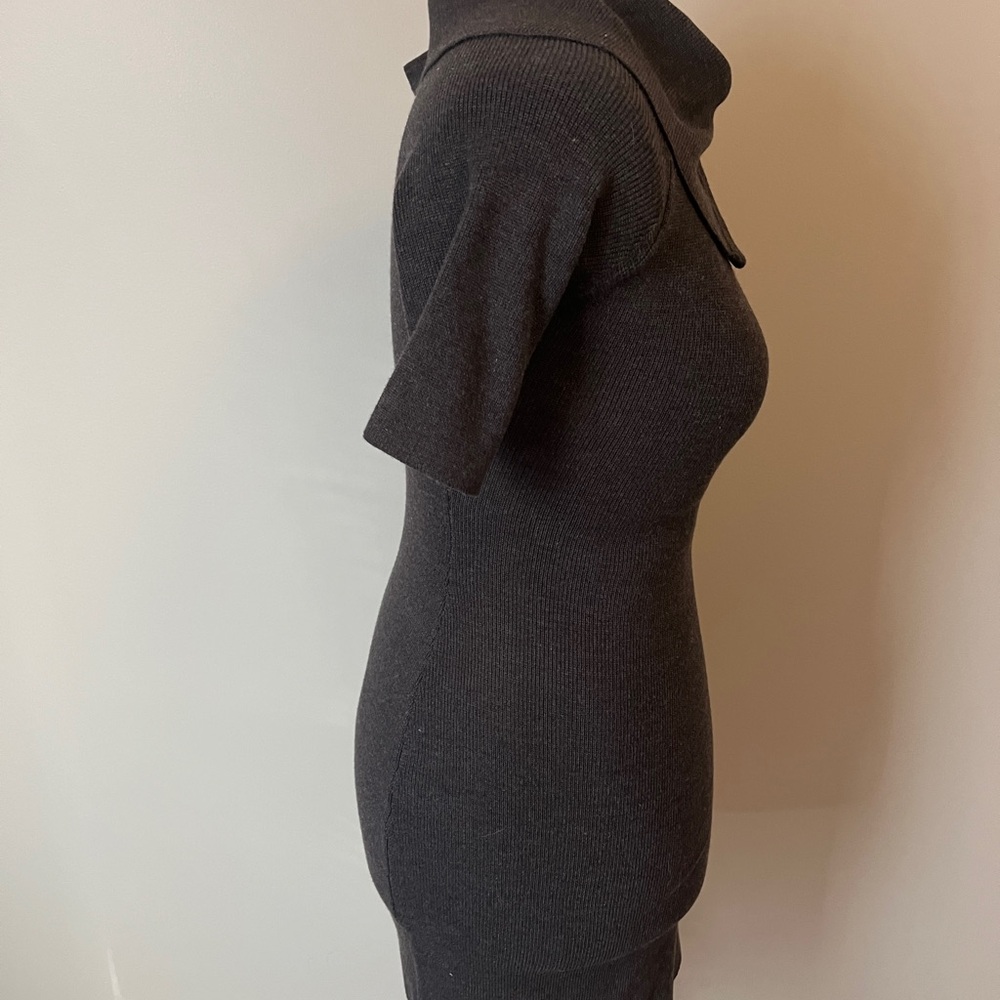 Calvin Klein Gray Short Sleeve Dress with Unique Collar - Picture 4 of 8